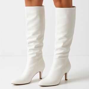 Dream Pairs White Slouch Mid Heel Boots Size 7 – Minimalist Soft Vegan Leather